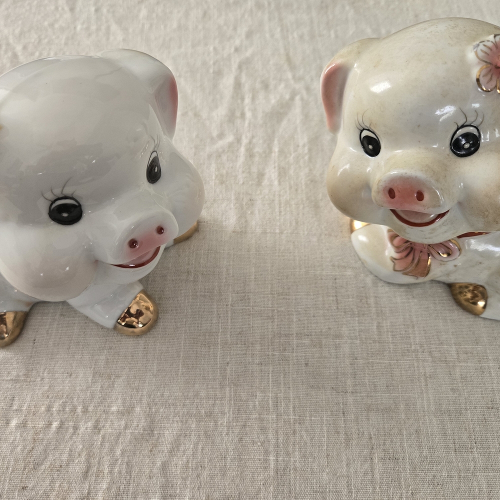 Charming Ceramic Pig Figurines - White and Cream